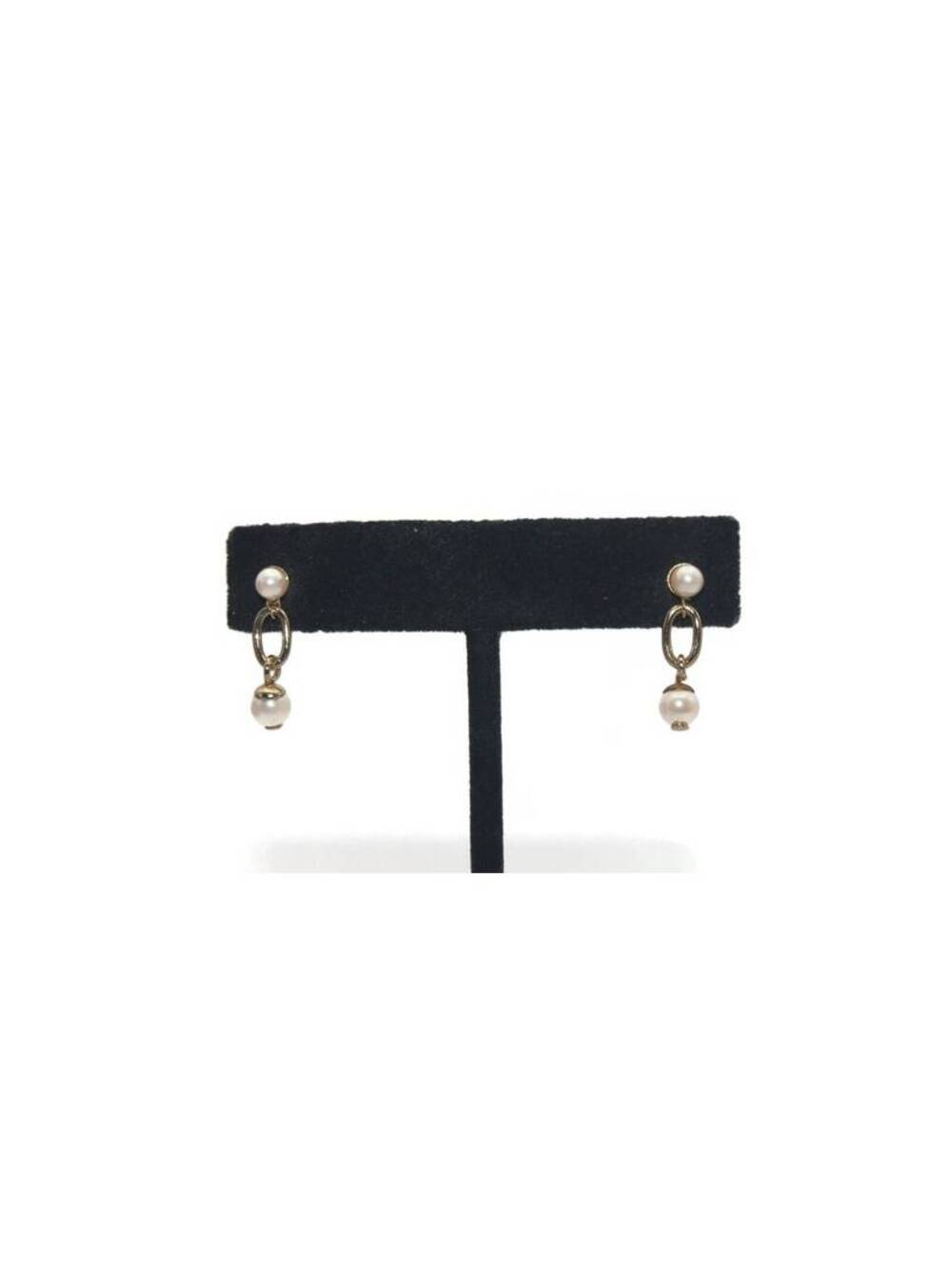 Small Vintage Gold Tone and Faux Pearls Dangle Earrings with Post Backs.